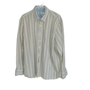 Henry Grethel Classic Fit Mens Dress Shirt XL Beige Stripes